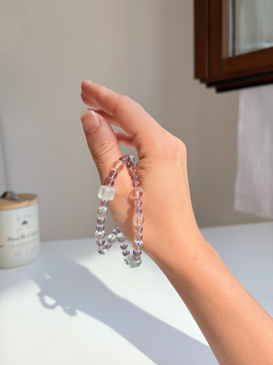 Bracciale Ametista, quarzo e cubetto Fluorite